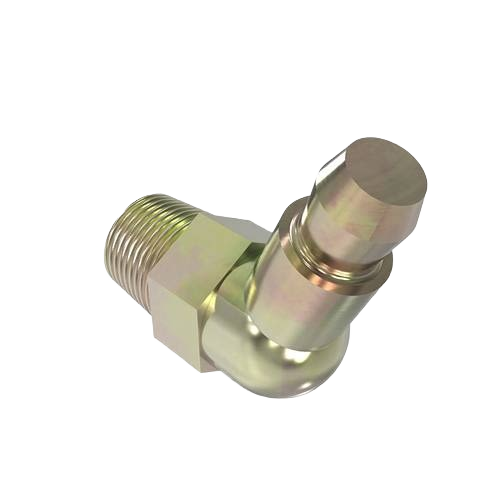 Metallic lubrication fitting with angled design and threaded end for tools and home improvement applications