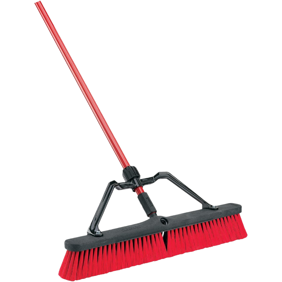 Red bristle push broom with black plastic frame and red handle for cleaning and home improvement tools under $50 collection