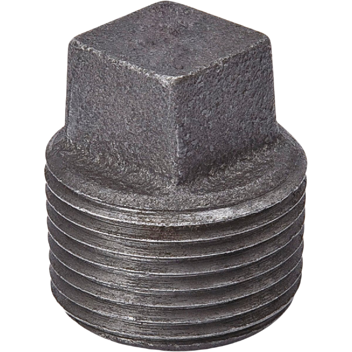 Malleable black iron pipe plug with threaded design for sealing pipes, suitable for plumbing and home improvement projects under $50
