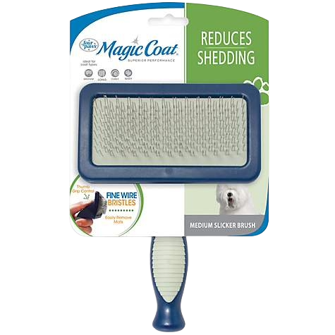 Four Paws medium slicker brush with fine wire bristles for pet grooming, reduces shedding, ergonomic handle design