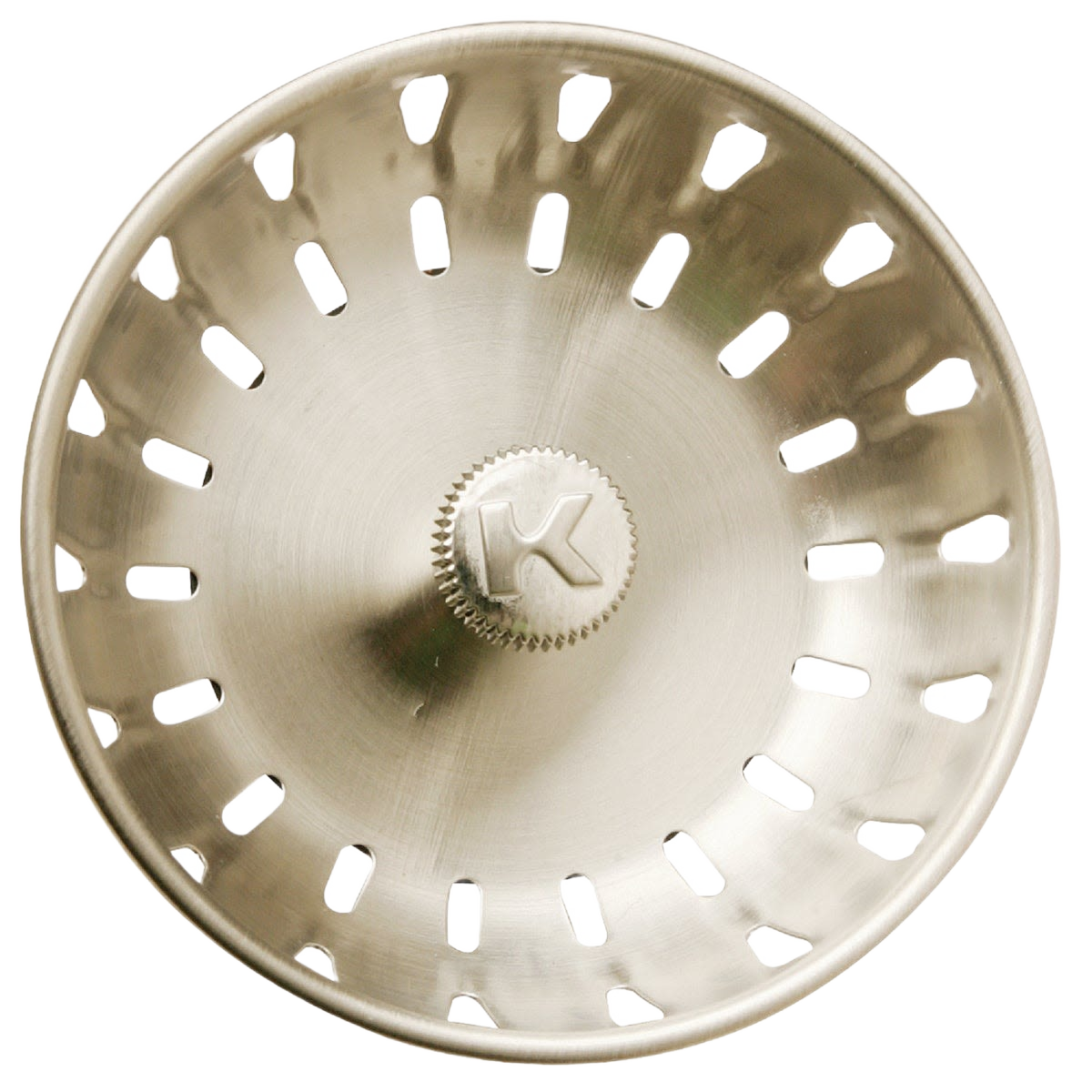 Brushed nickel basket strainer cup for sink repair, featuring stainless steel construction for plumbing parts and home improvement tasks