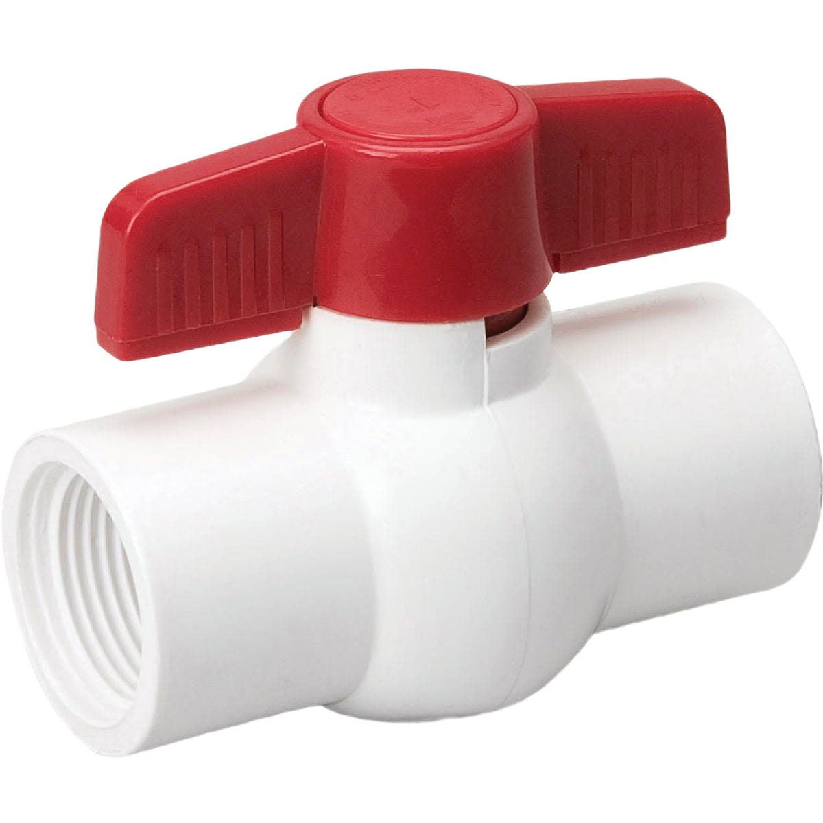 White PVC ball valve with red wing handle designed for plumbing and home improvement projects under $50