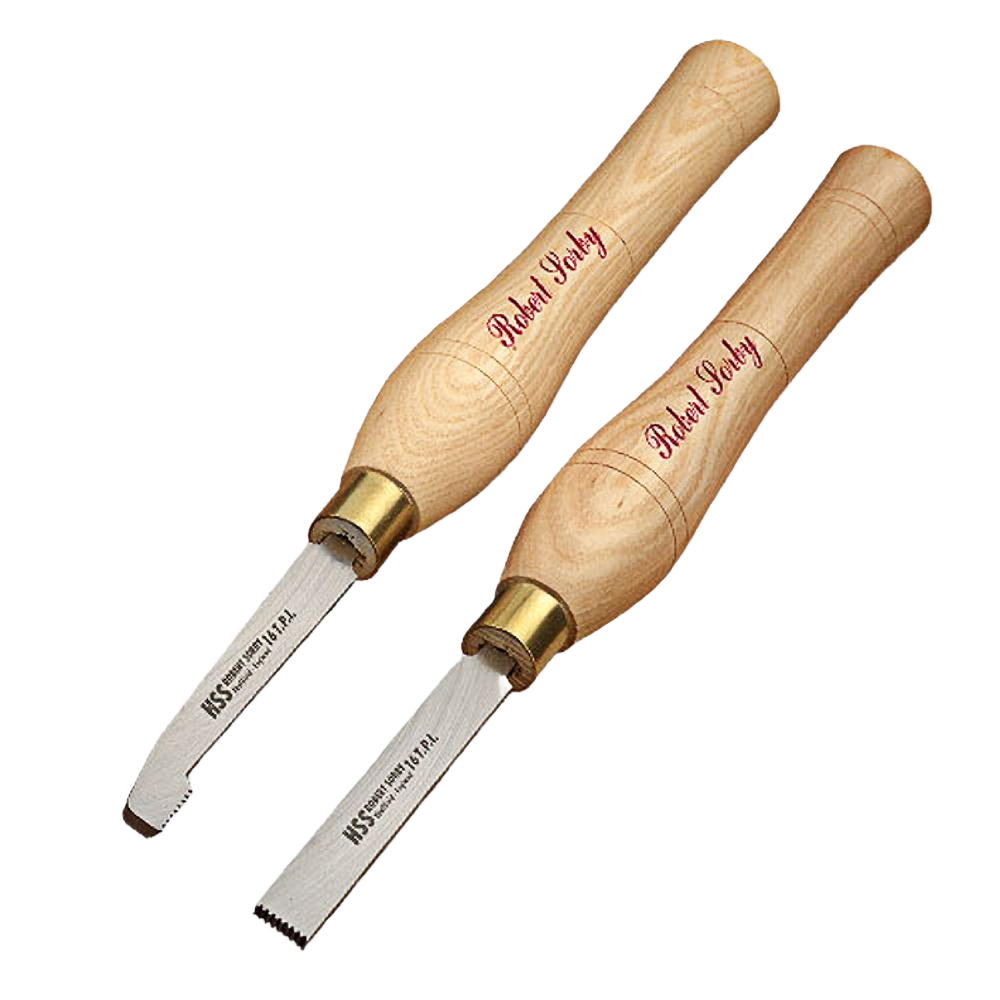 Pair of Robert Sorby wooden-handled thread cutting tools with steel blades for woodworking projects under $100 collections