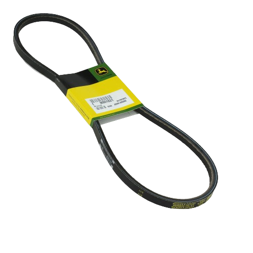 Black rubber V-belt with green and yellow John Deere branded packaging for tools and home improvement applications