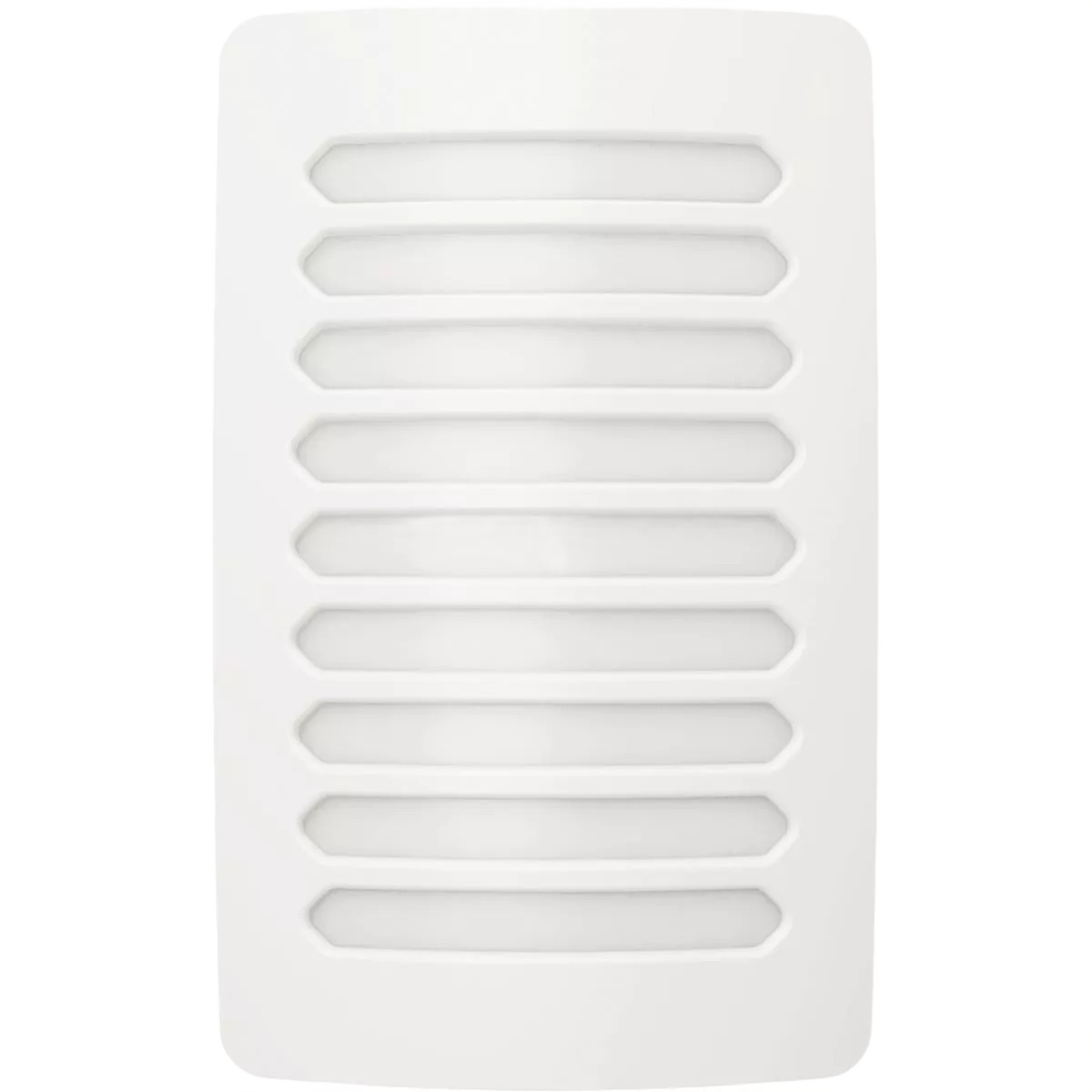 White semi-gloss LED night light with horizontal louvers for dusk to dawn use in electrical and lighting collections