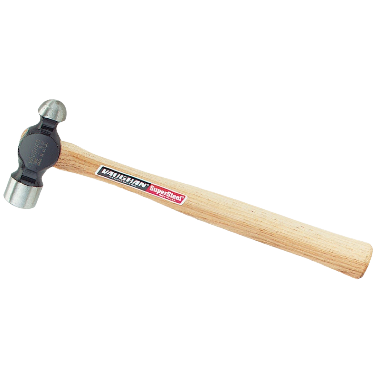 Ball peen hammer with wooden handle and steel head for metalworking and home improvement tasks