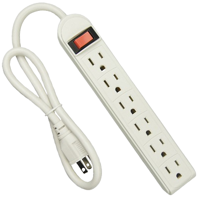 White six-outlet power strip with on/off switch and circuit breaker for home improvement in electrical supplies under $50 collection