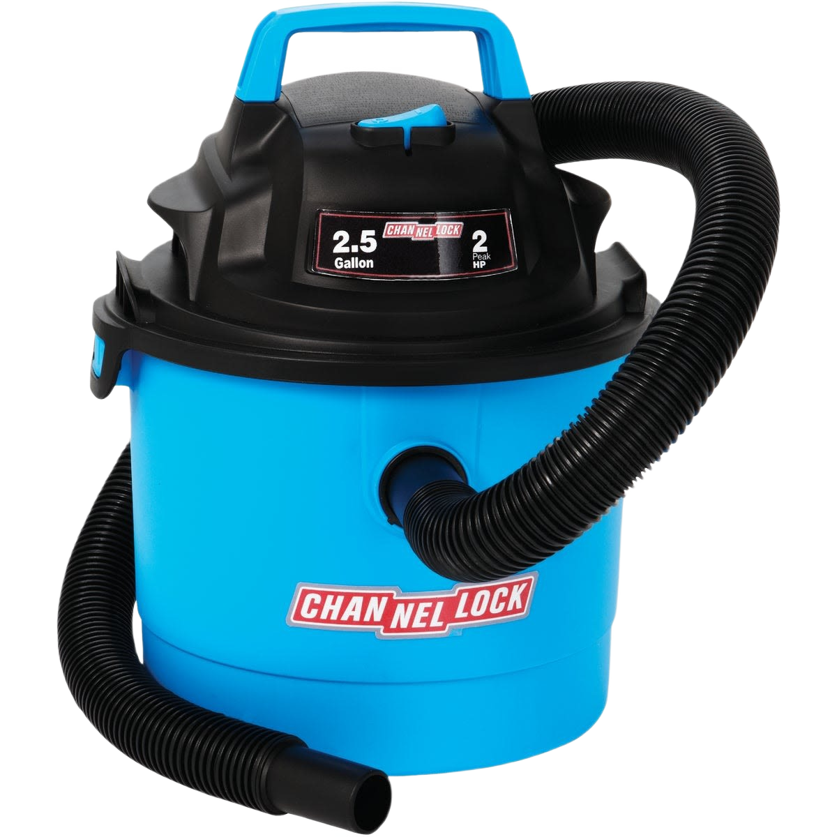 Blue and black compact wet/dry vacuum with flexible hose and wall-mountable design for tools and home improvement tasks