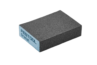 Rectangular hard square abrasive block with textured black surface for sanding in tools and home improvement projects