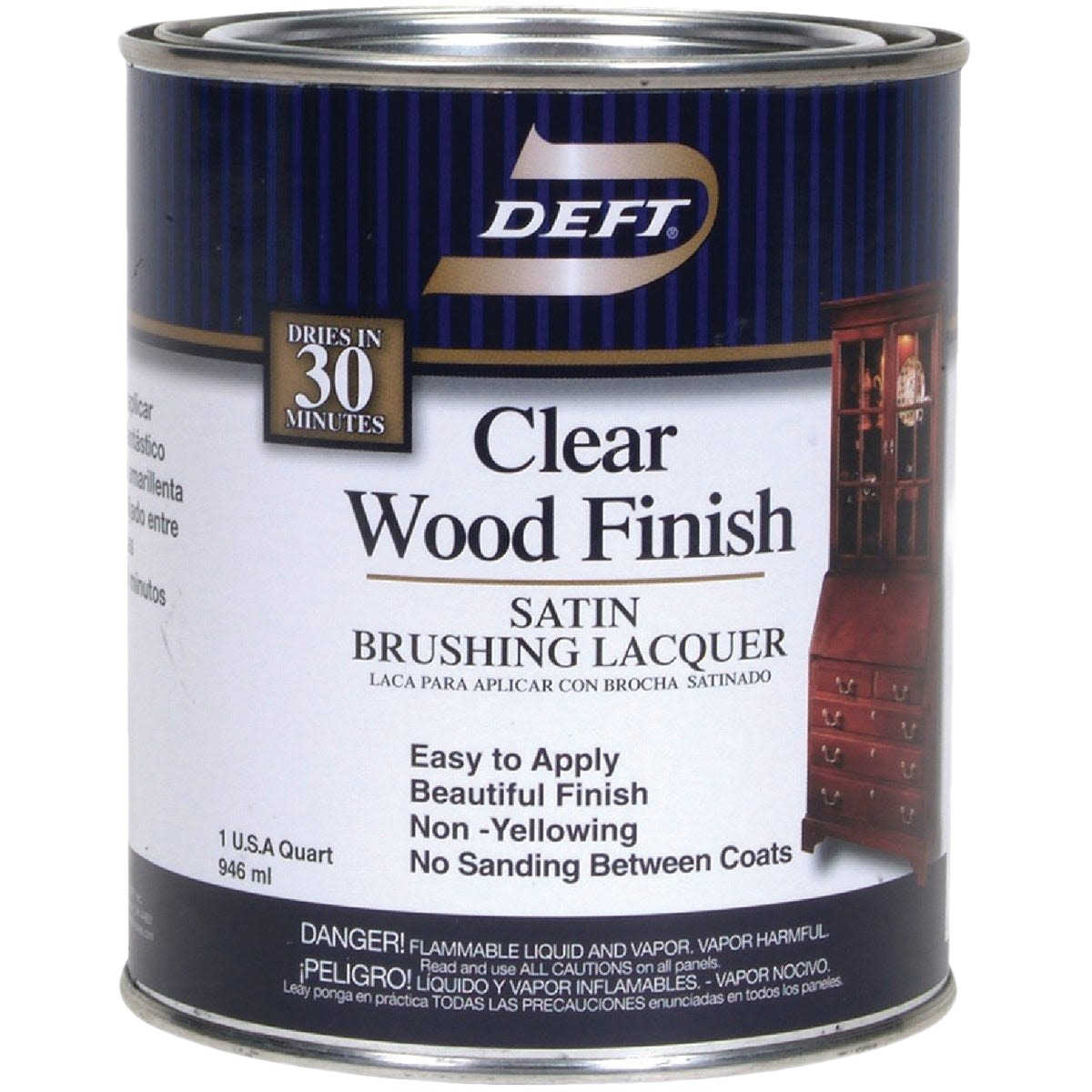 Quart can of Deft satin brushing lacquer for wood finishing in Stains, Sealers & Finishes and Paint Supplies collections