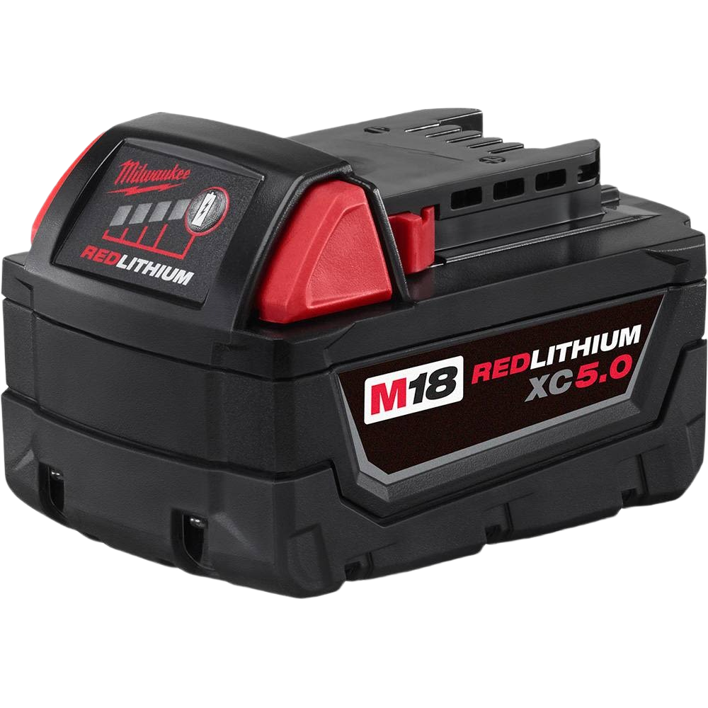 Compact black and red lithium-ion power tool battery for extended run time in tools and home improvement projects