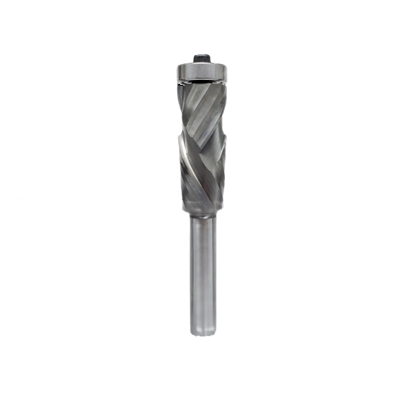 Ultra-long flush trim router bit with dual compression design for precise woodworking and power tool applications