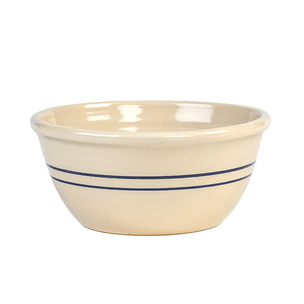 Cream stoneware mixing bowl with two blue stripes, part of Serveware and Kitchenware collections