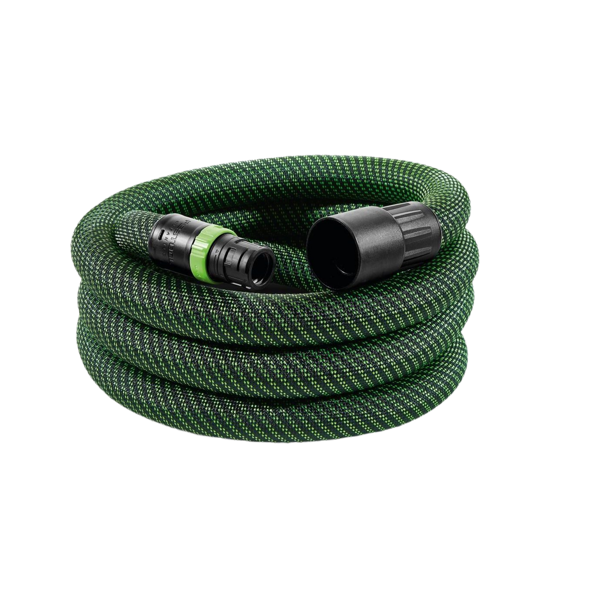 Green anti-static hose with bypass connector, designed for dust extraction in woodworking and shop vacuum accessories.