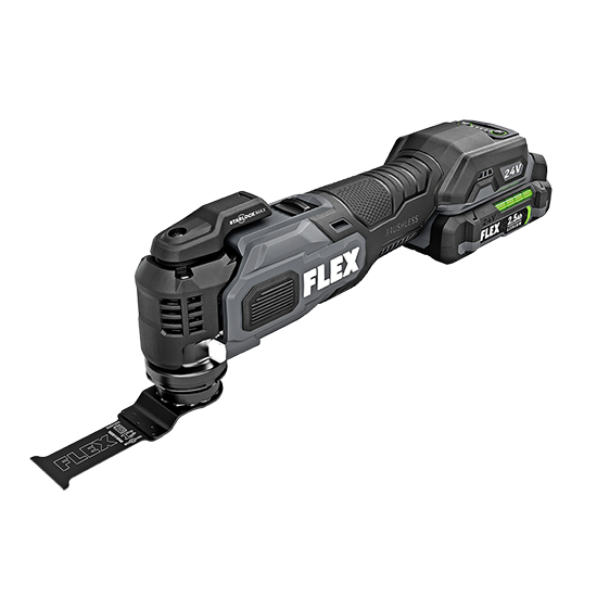 Cordless brushless oscillating multi-tool in black and gray with 24V battery for home improvement tasks