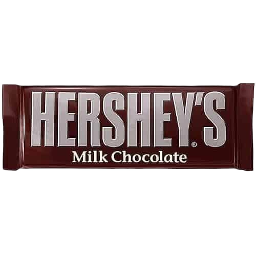 Milk chocolate candy bar in brown wrapper with bold silver and white lettering for sweet snack use