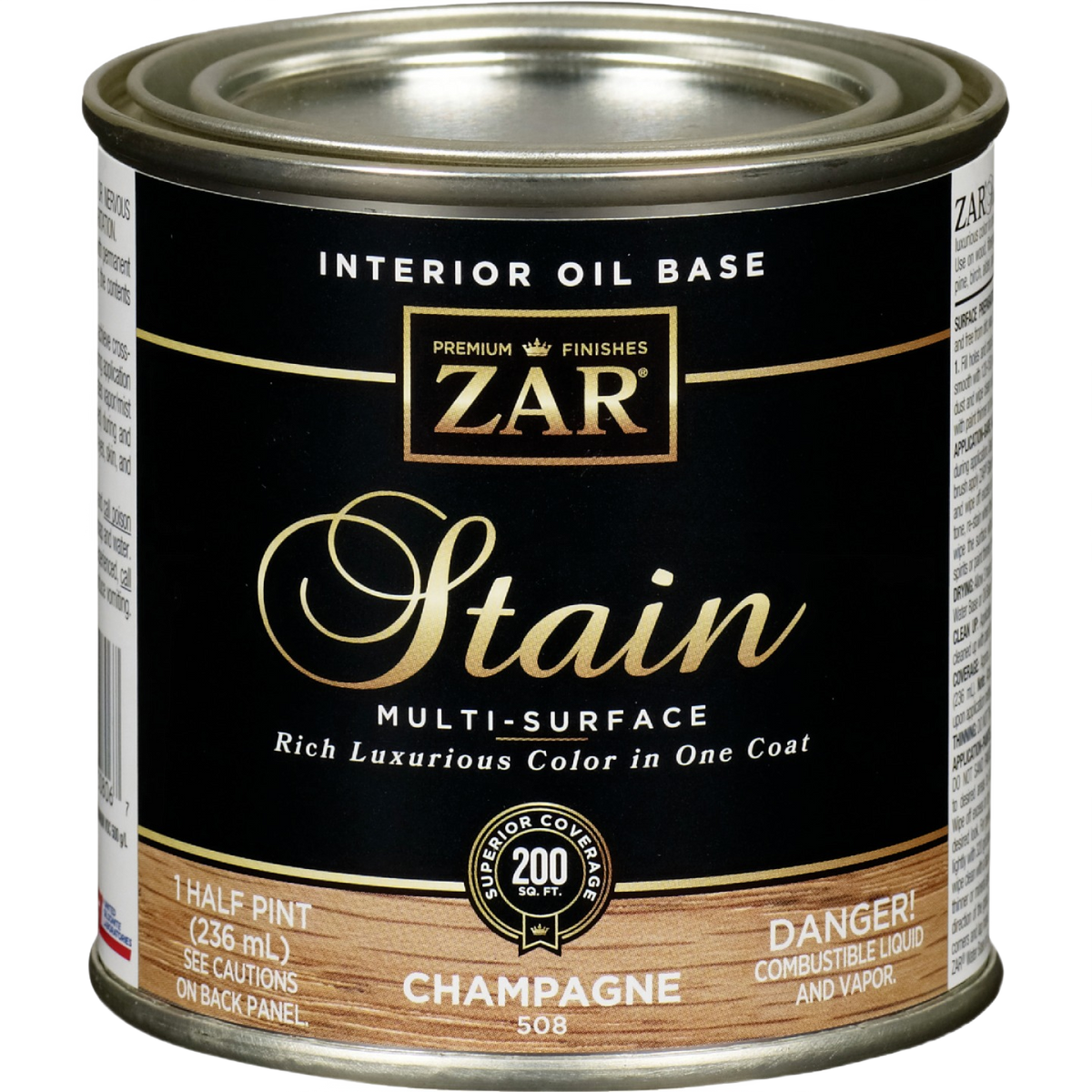 Can of ZAR champagne interior oil-based wood stain for sanding, finishing, and home improvement projects under $50 collection
