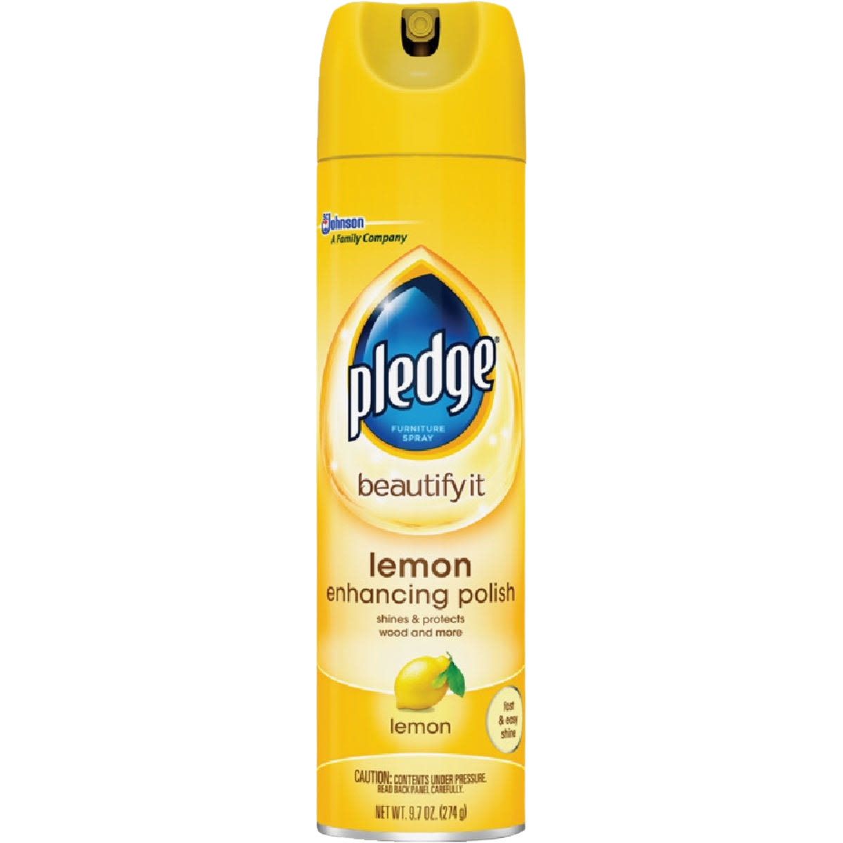 Yellow can of lemon-scented Pledge furniture polish in cleaning supplies and furniture care collections under $25