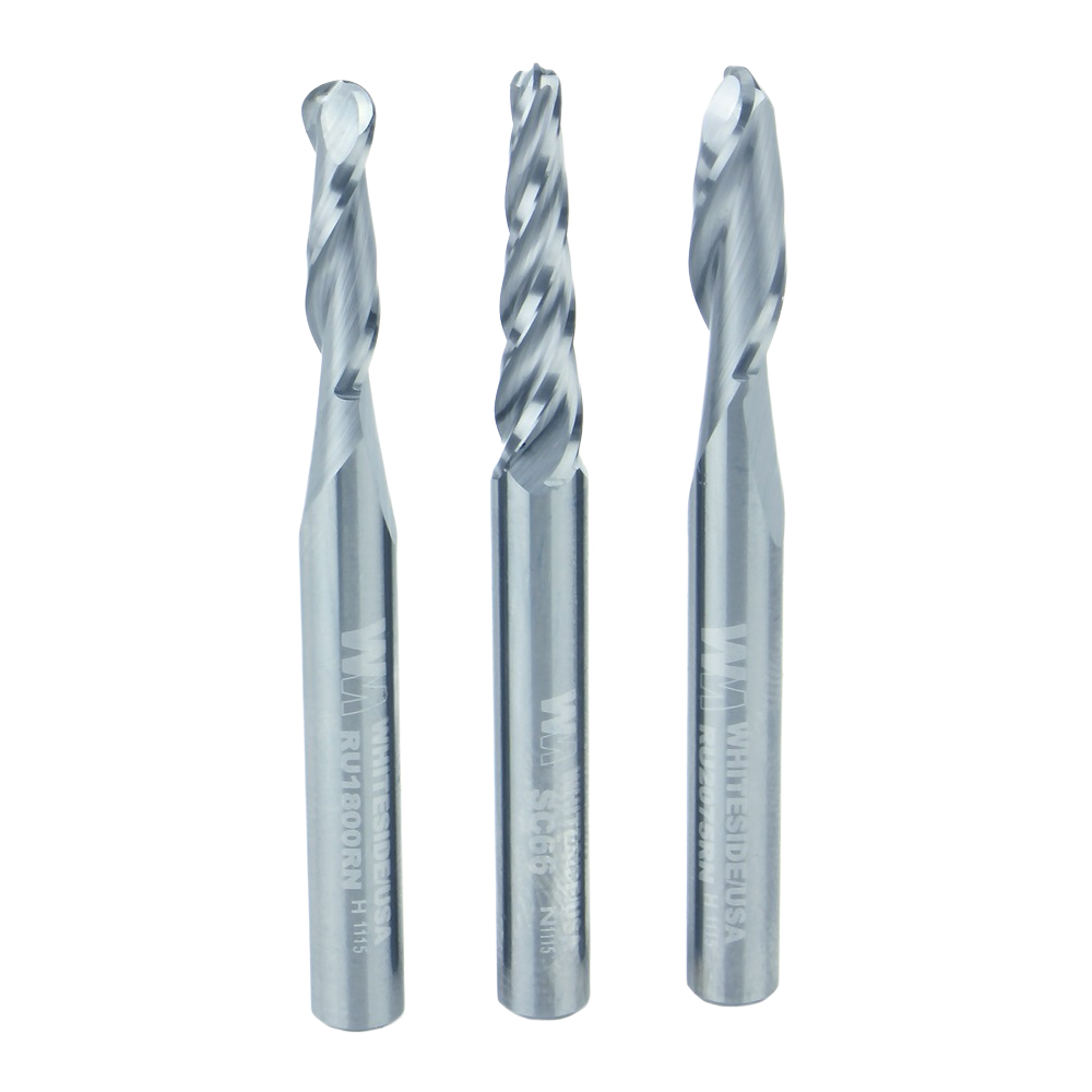 Set of three solid carbide ball nose bits with 1/4 inch shanks for CNC carving in tool accessories and drill bits collections