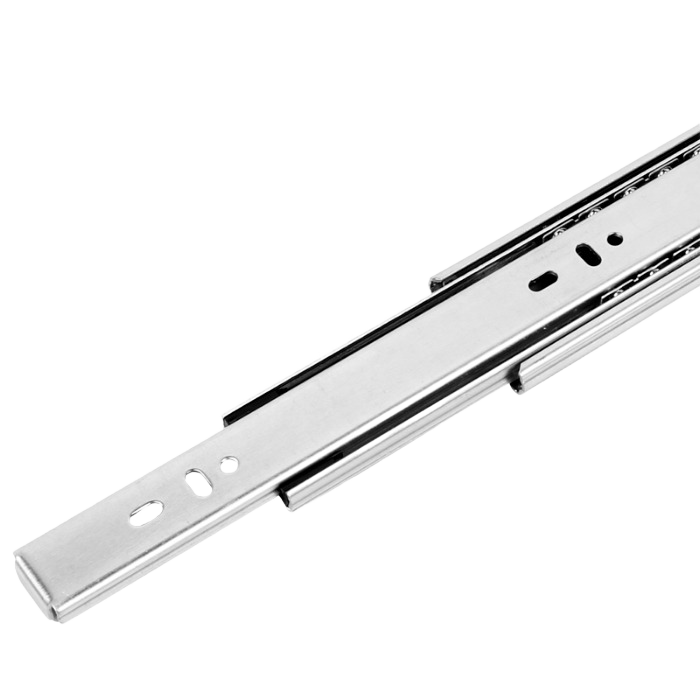 Soft close zinc drawer slide in silver with ball bearing mechanism for smooth full extension in home improvement hardware collections