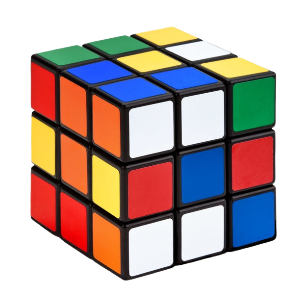Partially solved 3x3 puzzle cube from toys and games collection, featuring colorful square stickers on black plastic.