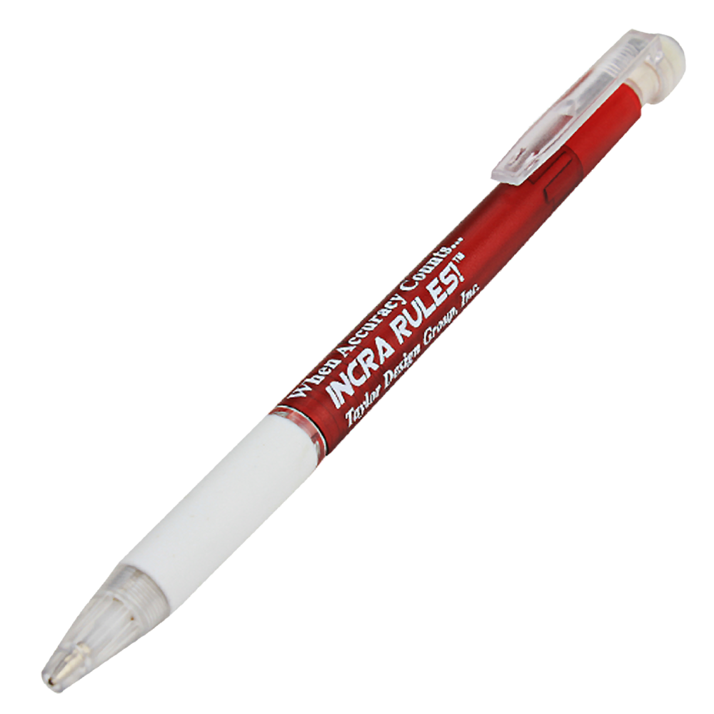 Red and white mechanical pencil with clear clip and fine 0.5mm lead tip for precision home improvement tasks