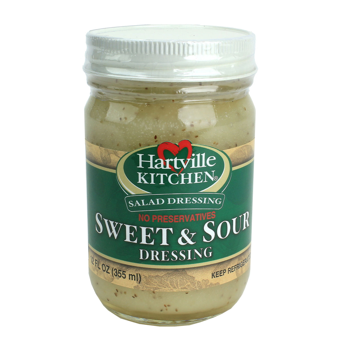 Glass jar of Hartville Kitchen sweet and sour salad dressing in green label from salad dressings and food collections under $50