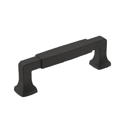 Matte black 3-inch center-to-center cabinet pull with barrel-style details for hardware and furniture accessories collections