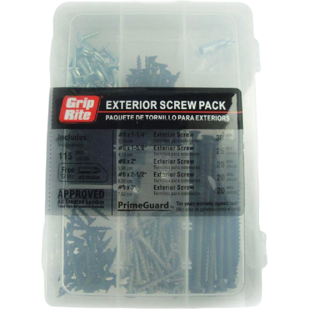 Compact exterior screw multipack with assorted sizes in a clear plastic organizer for home improvement projects under $50