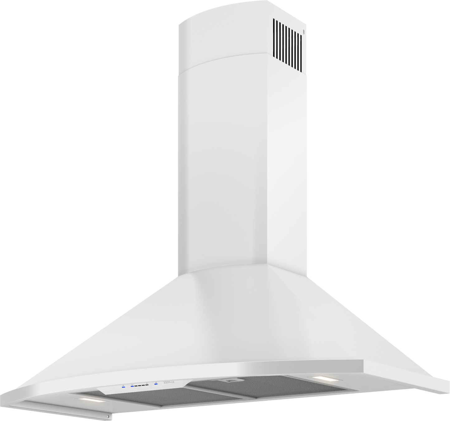 white semi-circular range hood with LED lighting for kitchen and home improvement over the range ventilation