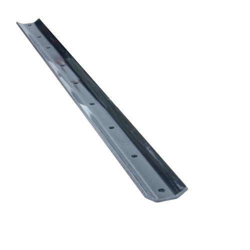 Black metal scraper blade with mounting holes designed for snow removal and home improvement equipment use