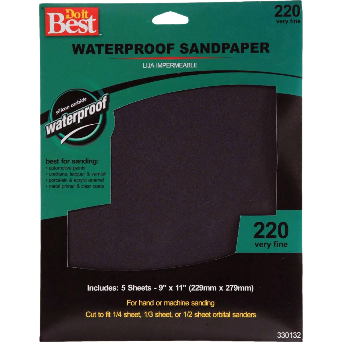 Do it Best waterproof 220-grit very fine sandpaper pack with 5 sheets for sanding in home improvement projects