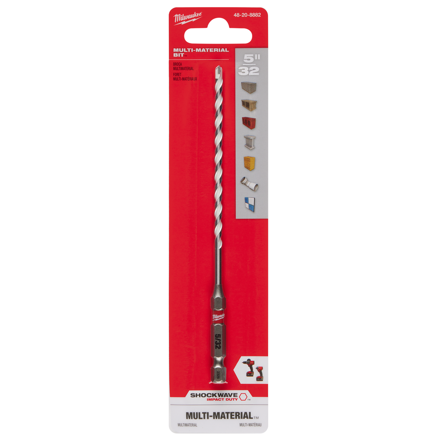 5/32 inch carbide multi-material drill bit in red Milwaukee packaging for power tool accessories and home improvement