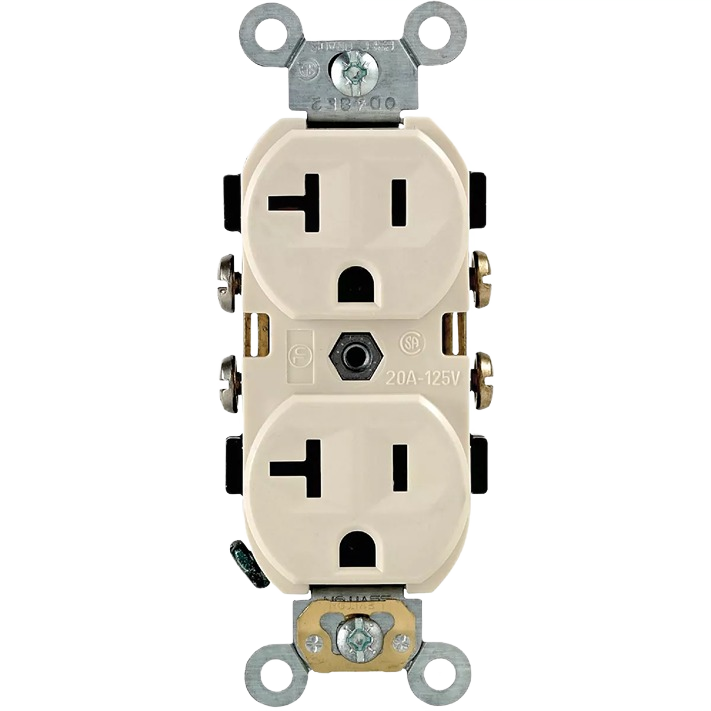 Light almond heavy-duty 20A duplex outlet for electrical boxes and home improvement projects under $50