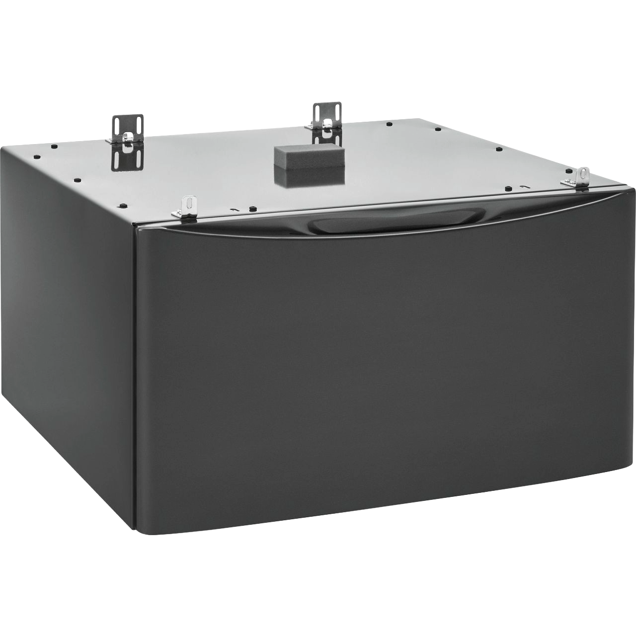 Black laundry pedestal drawer designed for elevated washer and dryer stability and extra storage space