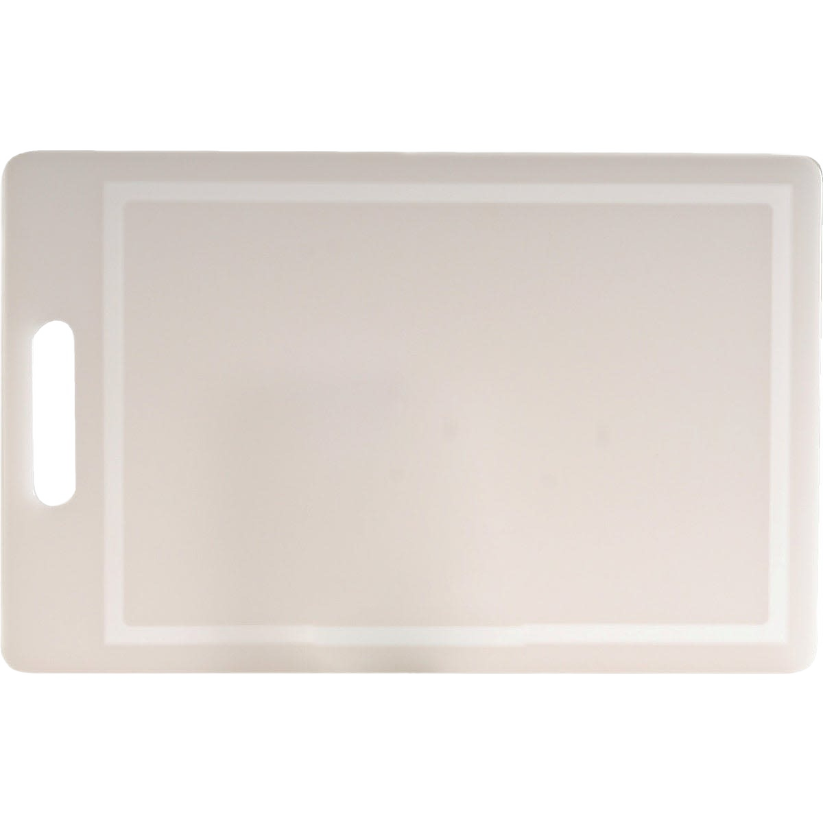 White polyethylene cutting board with juice groove and handle for kitchenware and food preparation tasks