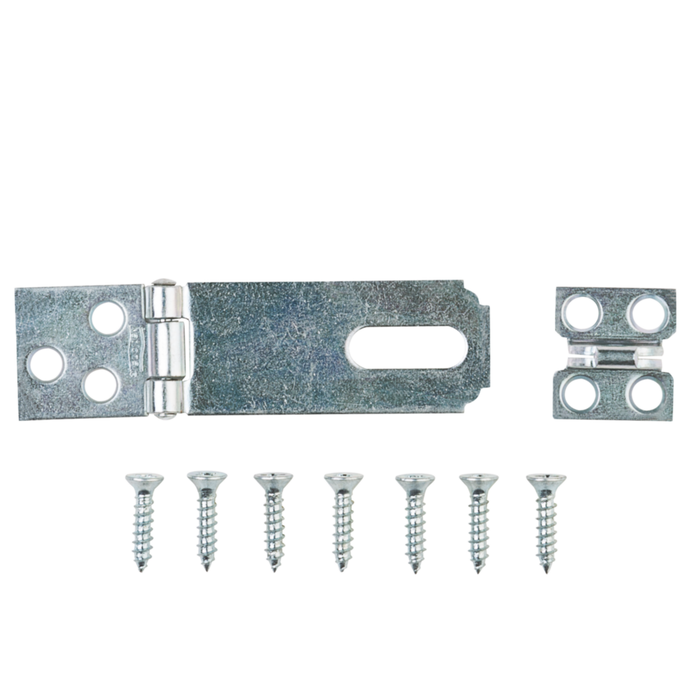 Zinc-plated steel safety hasp and staple with screws for secure door and gate hardware under $50 in home improvement tools