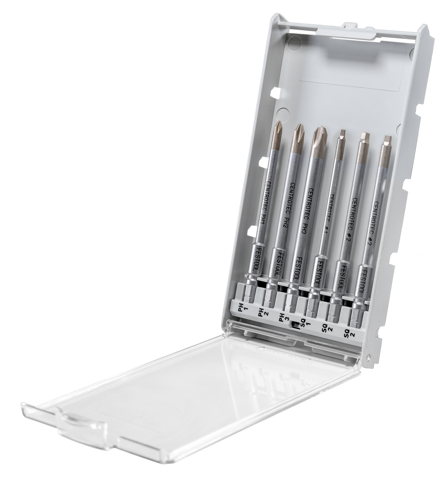 Set of six silver metal drill bits in a compact plastic case for power tool accessories and home improvement tools