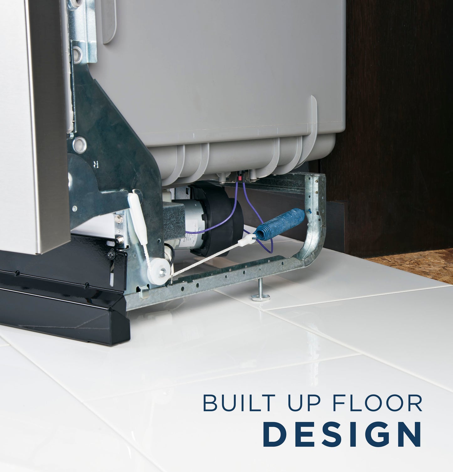 Close-up of built-up floor design under stainless steel dishwasher in Dishwashers and Kitchen & Kitchenware collections