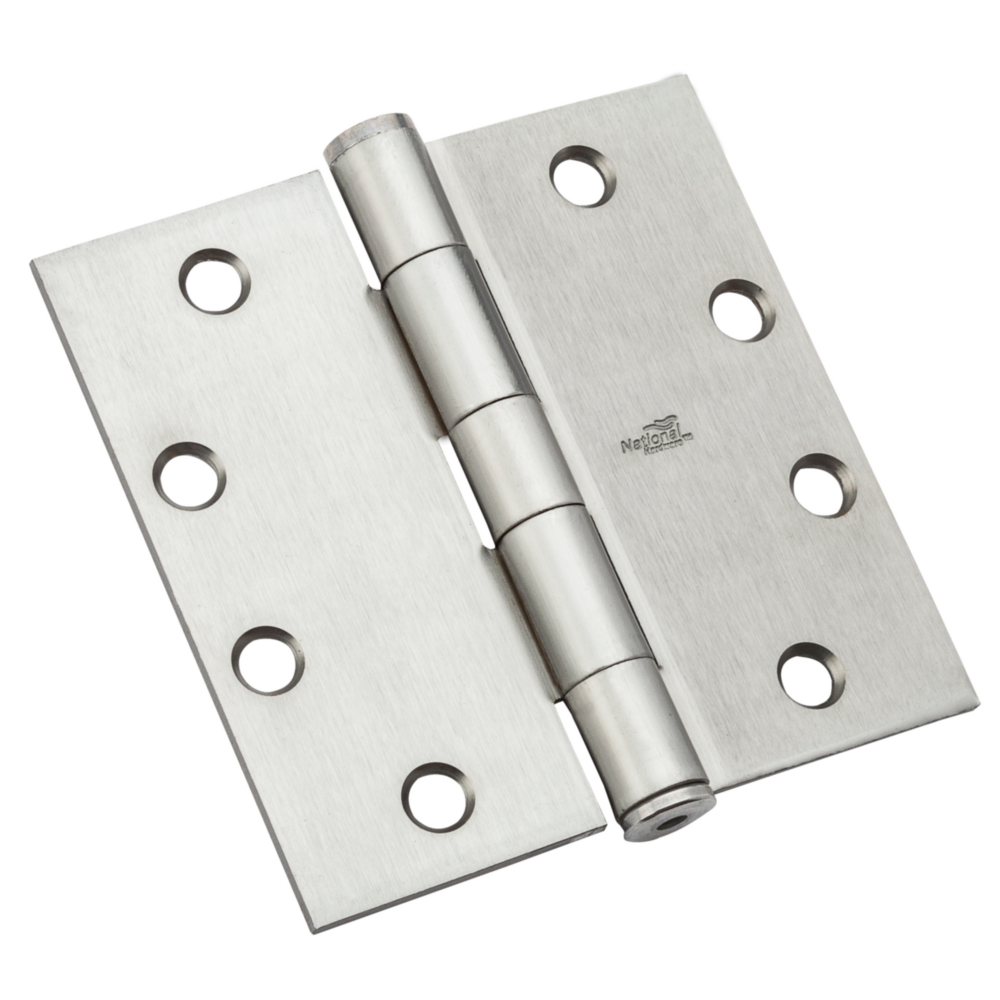 Full mortise standard weight hinge with five knuckles and stainless steel finish for door hardware and home improvement use