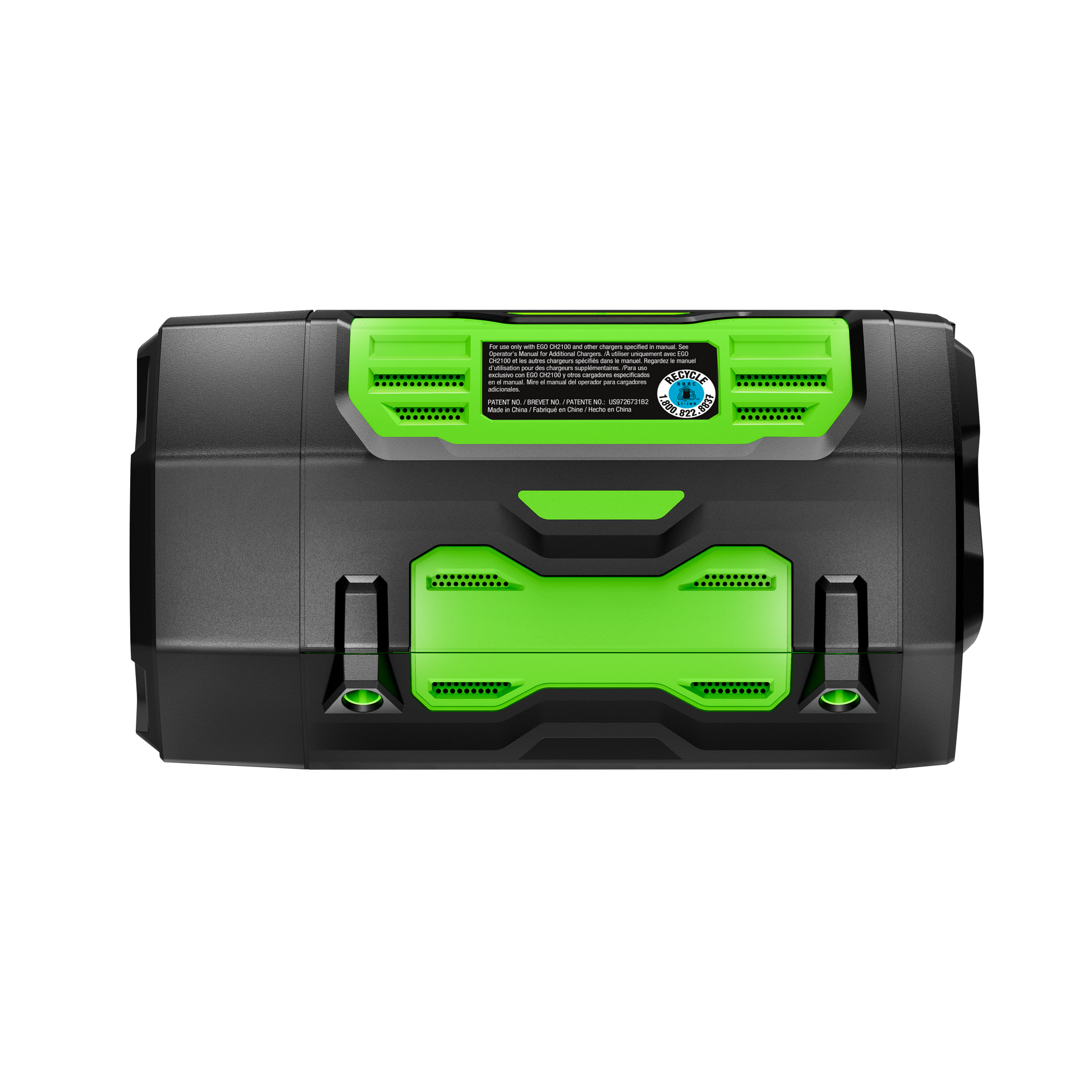 Top view of black and green 6.0 amp hour battery pack for cordless tools and home improvement projects