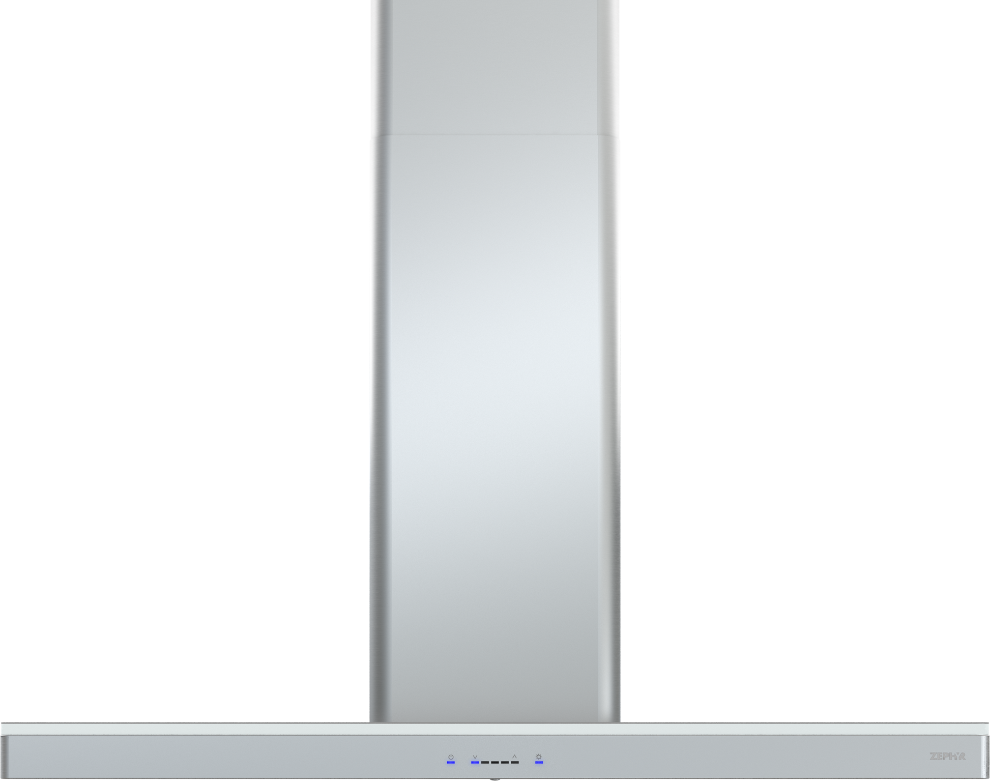 Stainless steel chimney hood with LED lights and digital controls in kitchen, over the range hoods, appliances collection