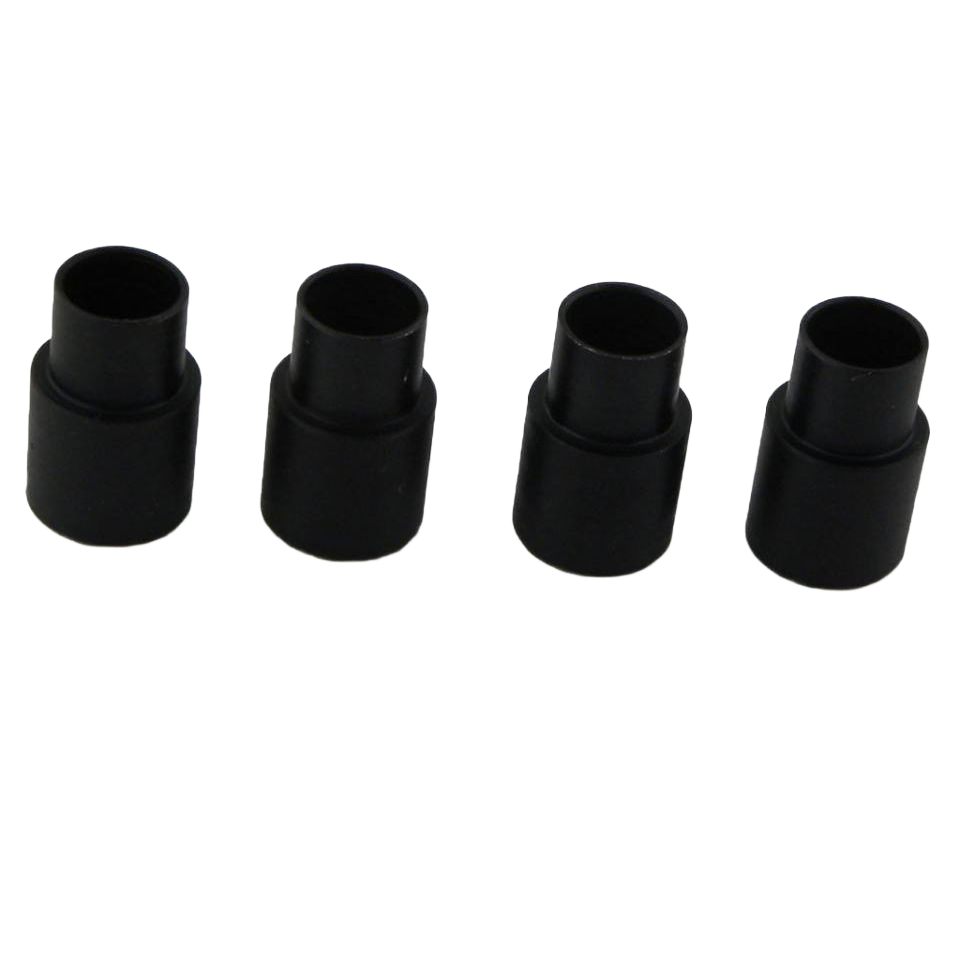 Set of four black steel bushings designed for woodworking tool accessories in precision pen turning projects
