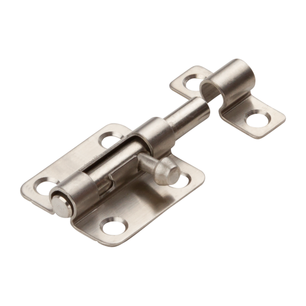 Stainless steel door barrel bolt with mounting holes for secure locking in door accessories and hardware collections