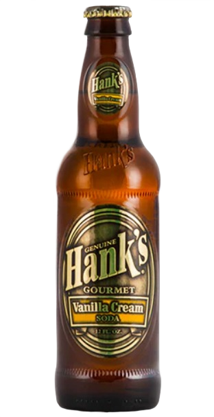 Brown glass bottle of gourmet vanilla cream soda with detailed gold and green label design