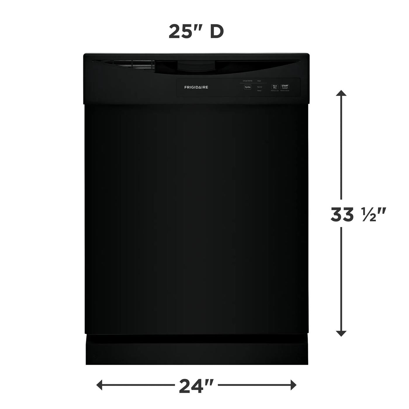 Black 24-inch built-in dishwasher with top control panel, part of dishwashers and kitchen appliance collections.