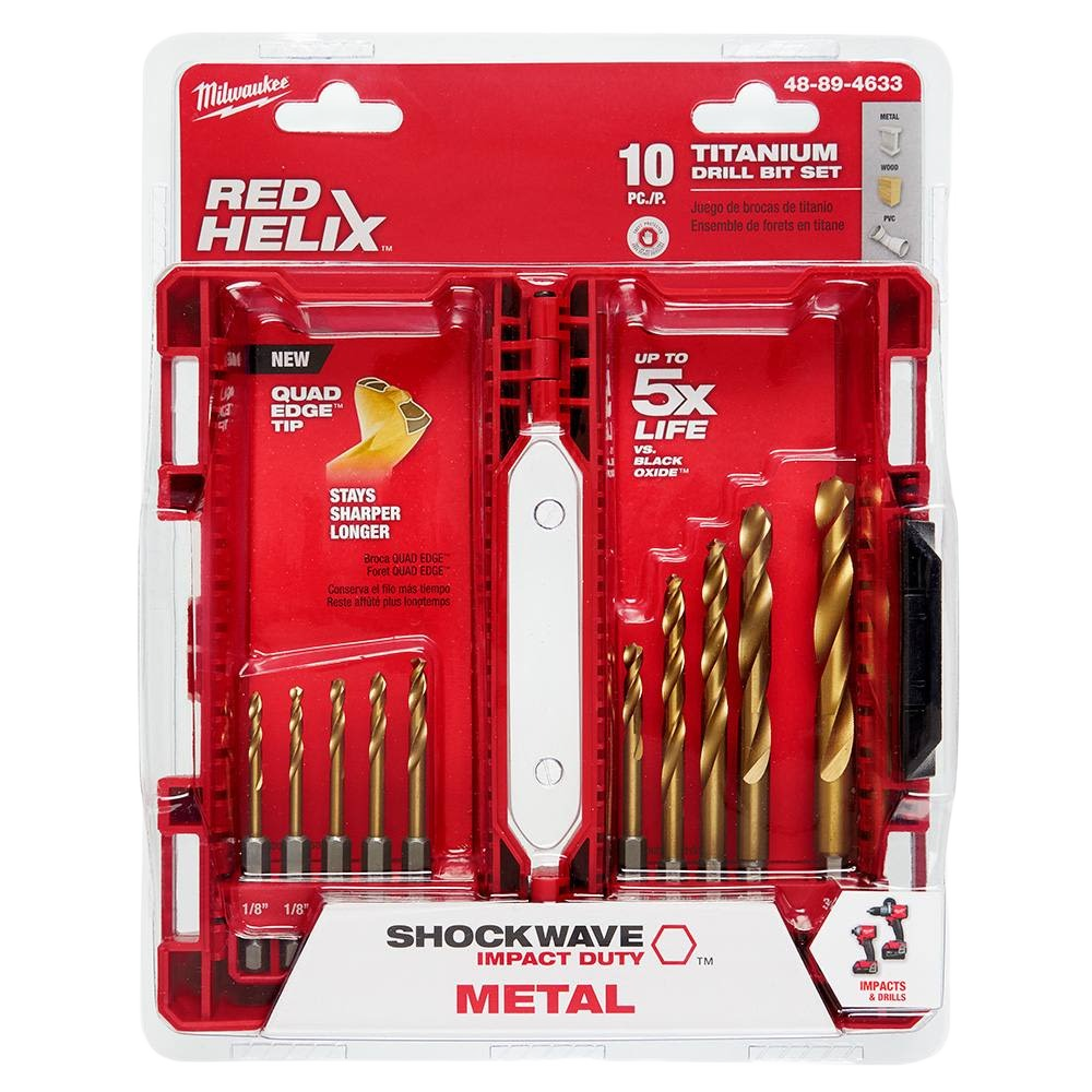 10-piece titanium-coated drill bit set with Quad Edge tips for durable metal drilling in tool accessories collection
