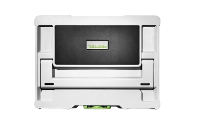 Compact Festool Bluetooth speaker integrated into a sturdy protective case for use in tools and home improvement projects