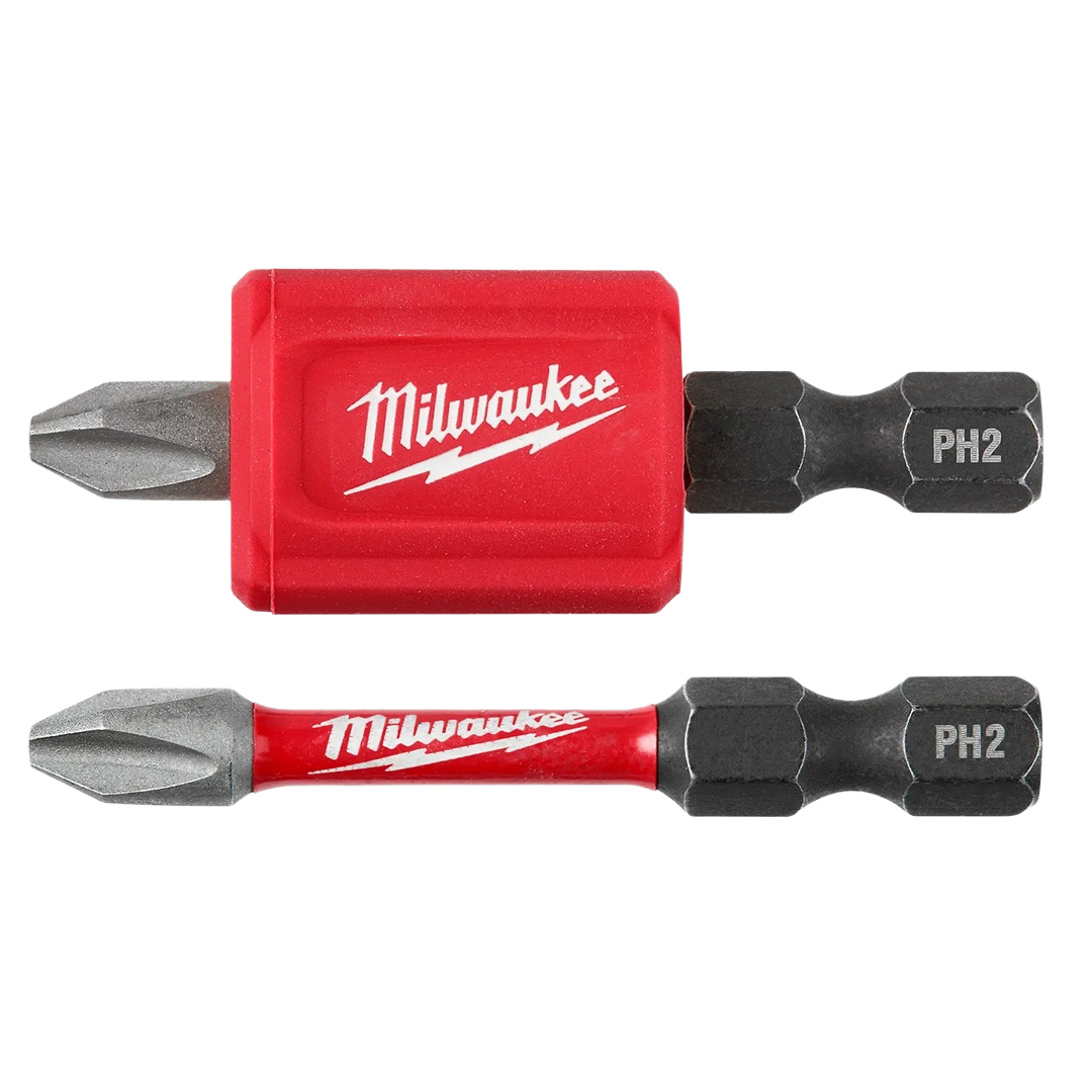 Set of Milwaukee PH2 impact driver bits with magnetic attachment for power tool accessories and home improvement tasks