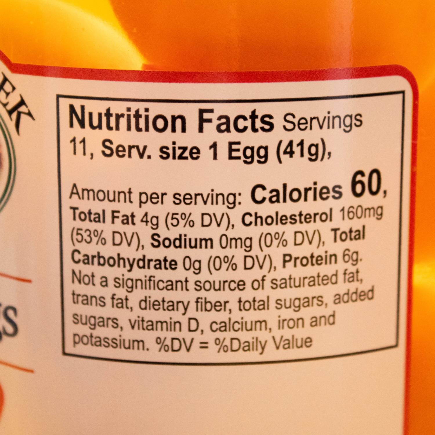 Close-up of nutrition facts label on Walnut Creek hot pickled eggs jar for Fruits & Vegetables under $50 collection